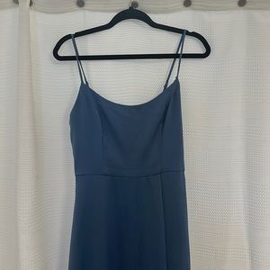 Steel blue David’s bridal bridesmaid dress. Size 6. No alterations done!